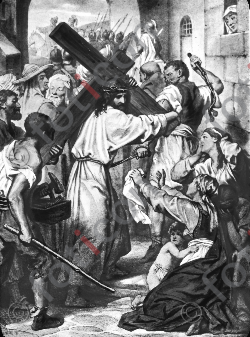 Jesus trägt das Kreuz nach Golgatha | Jesus carrying the cross to Golgotha - Foto foticon-600-Simon-043-Hoffmann-022-2-sw.jpg | foticon.de - Bilddatenbank für Motive aus Geschichte und Kultur